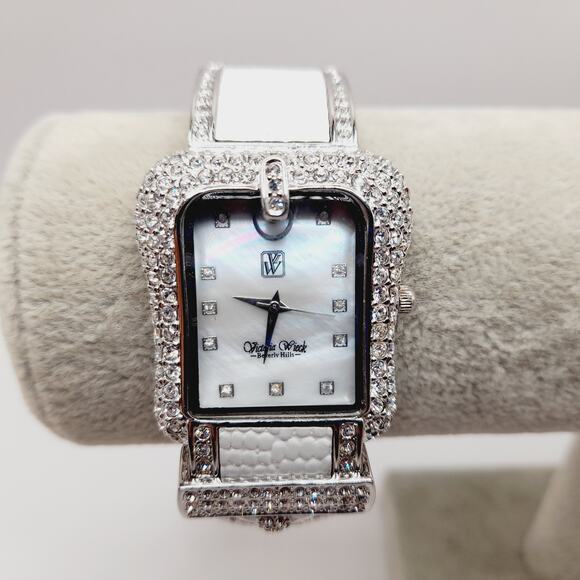 Vintage Victoria Wieck Watch Silver Rhinestone Cuff Stainless Steel Women’s - Picture 1 of 9
